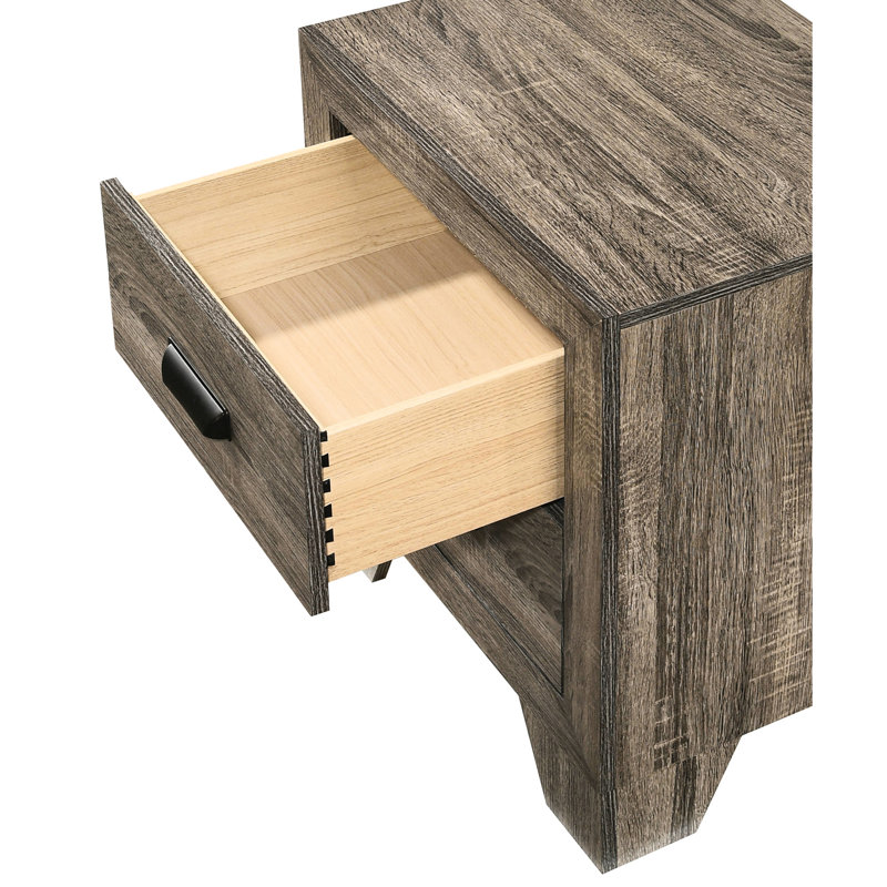 Table de chevet transitionnelle 2, sensation rustique gris et table de chevet en métal avec 2 espaces de tiroir, quincaillerie durable