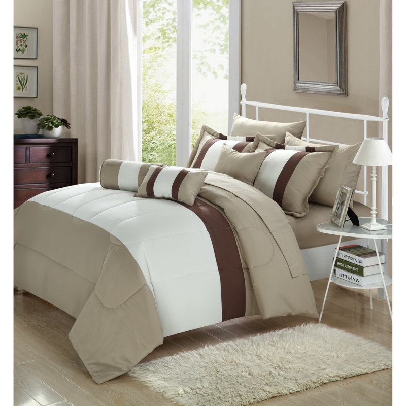 Tranquility Polyester Striped Comforter, King Comforter + 9 Additional Pieces