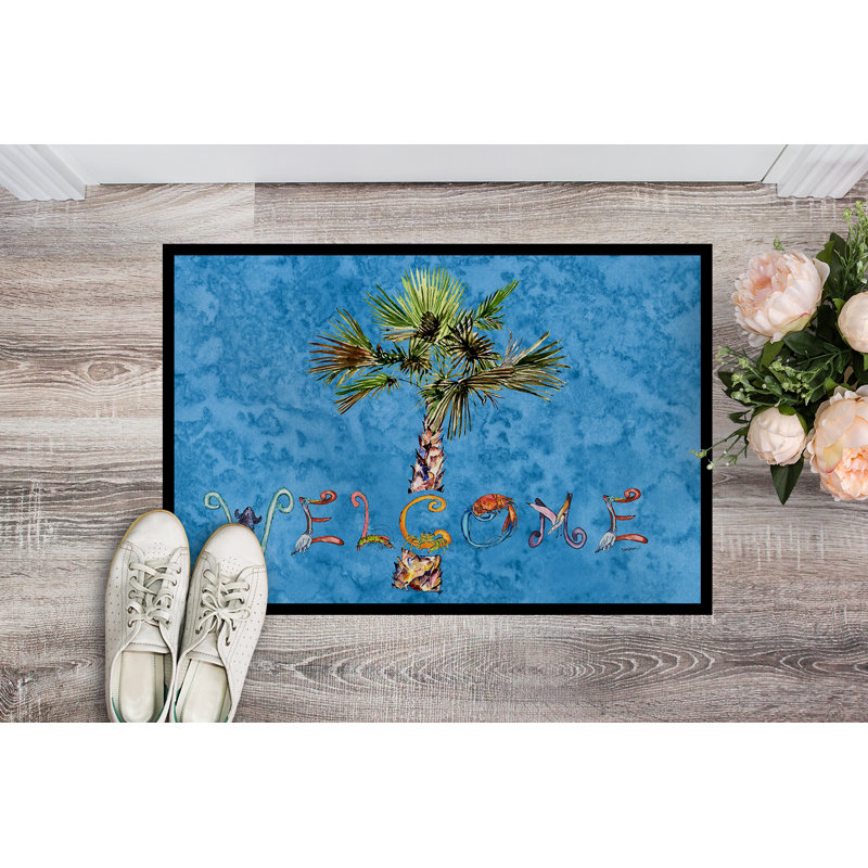 Bathory Non-Slip Floral Doormat, 2' x 3', Blue