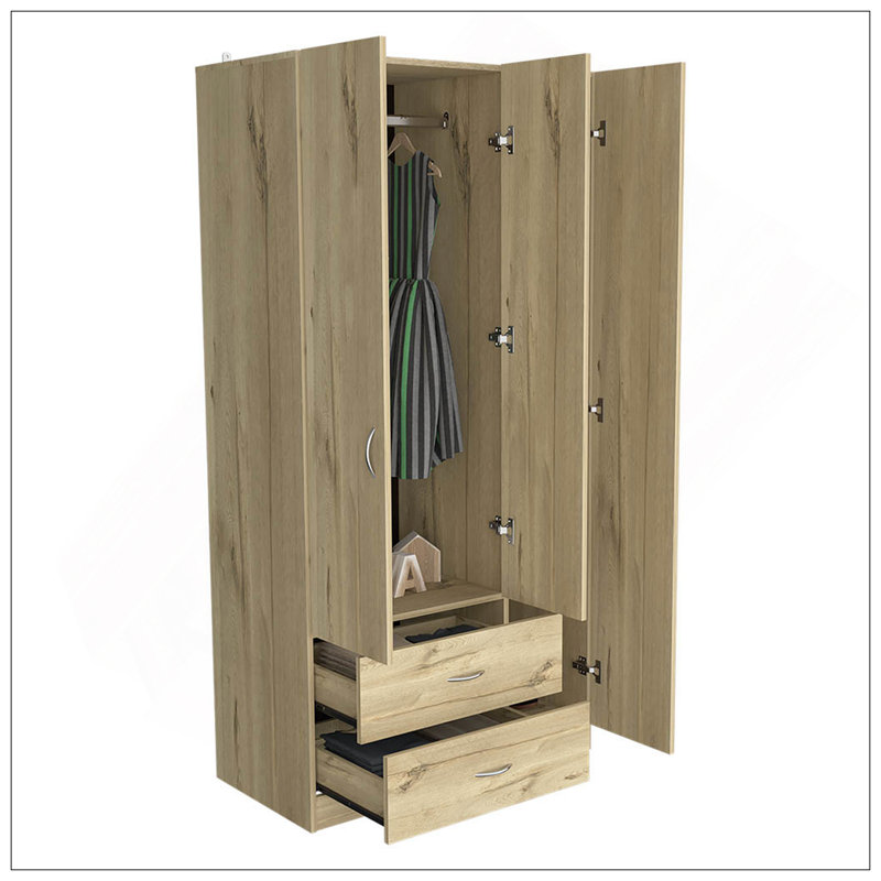 Armoire trois portes Clark, chambre, chêne clair / noir, Chêne clair