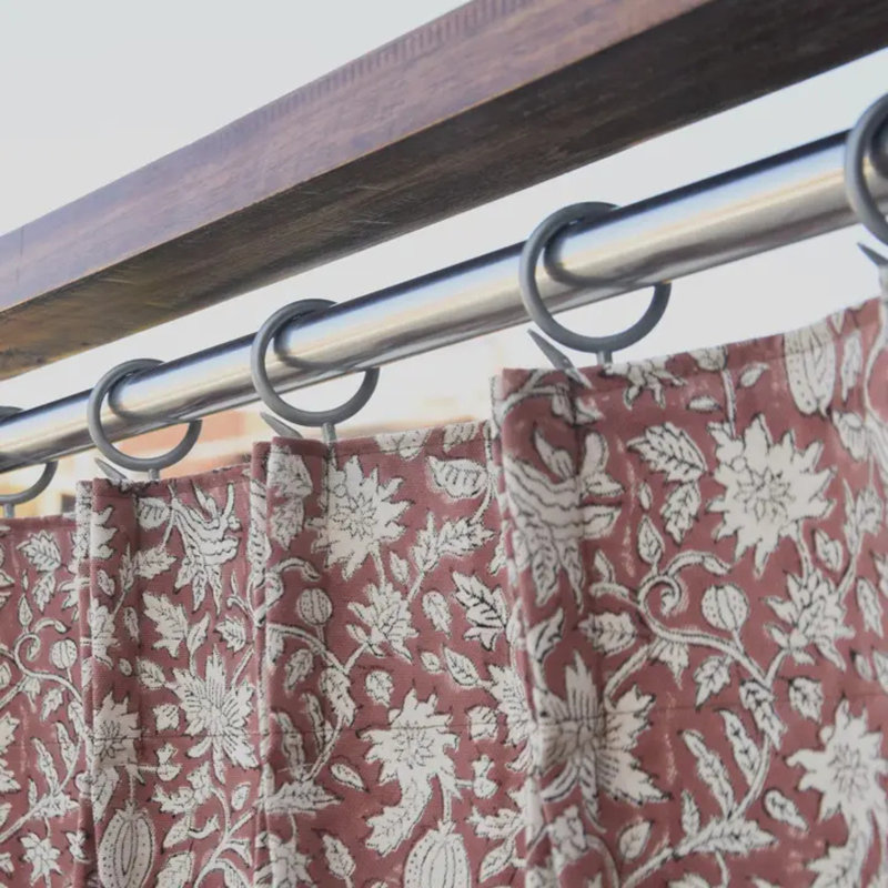 Fabdivine Soft or Boho Cotton Brown Floral Hand Block Print Pinch Pleated Curtains, Elegant Window or Kitchen Drapes Room Darkening, Blackout Fabric, Manikarnika