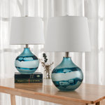 Akash 22" Coastal Modern Art with 3-Way Dimming Glass Table Lamps