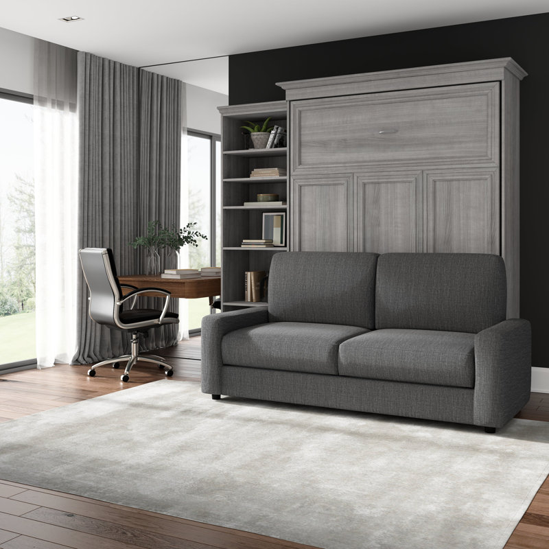 Lit escamotable avec rangement Alvaretta, Grand, Gris platine