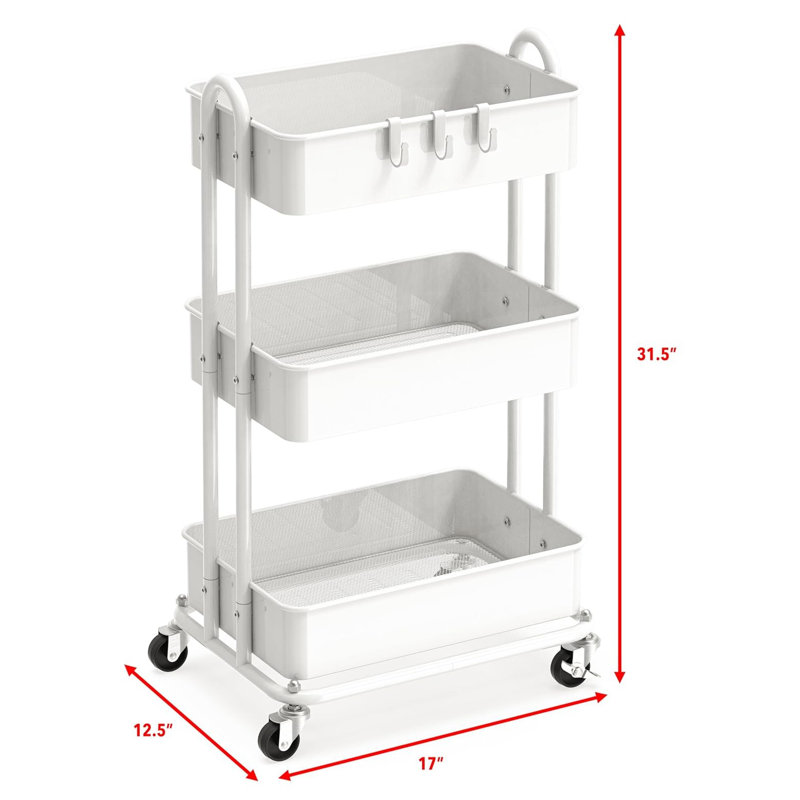 White Heavy Duty 3-Tier Metal Rolling Utility Cart