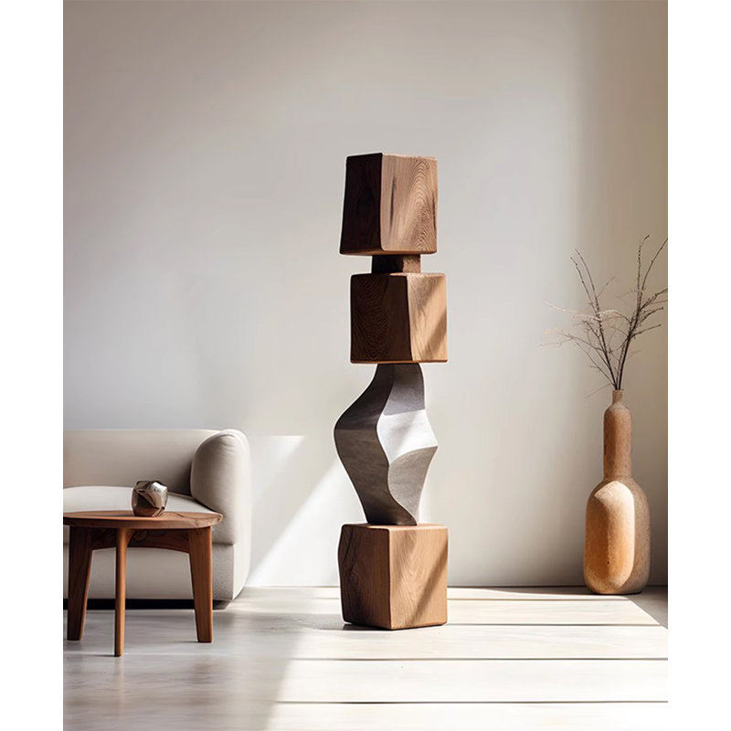 Sculpture abstraite en bois, ornement vertical haut