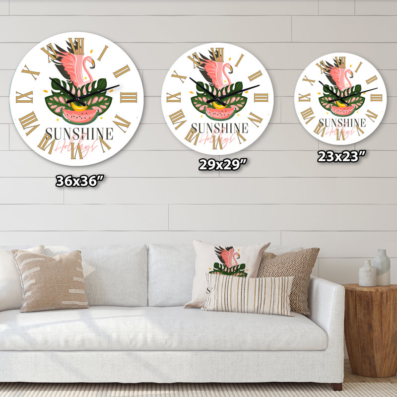 Signe tropical avec oiseau melon d'eau et horloge murale moderne, Moyen