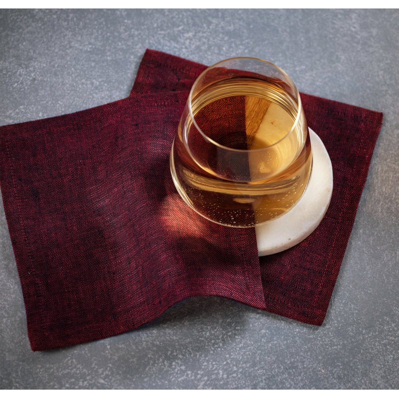 100% Pure Linen Cocktail Napkins - Athena, Red Garnet