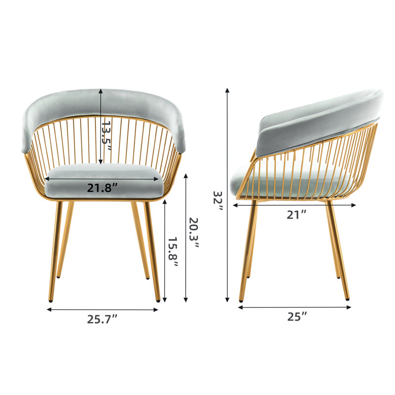 Modern Mid Century Dining Chair, Upholstered Velvet Dining Room Chairs with Metal Legs for Makeup/Living Room, Blue