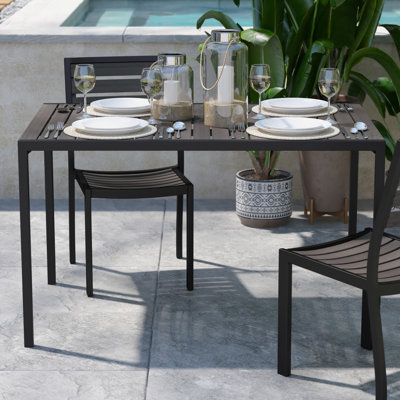 Saville All-Weather Faux Teak Patio Dining Table with Steel Frame - Seats 4 by Trent Austin Design