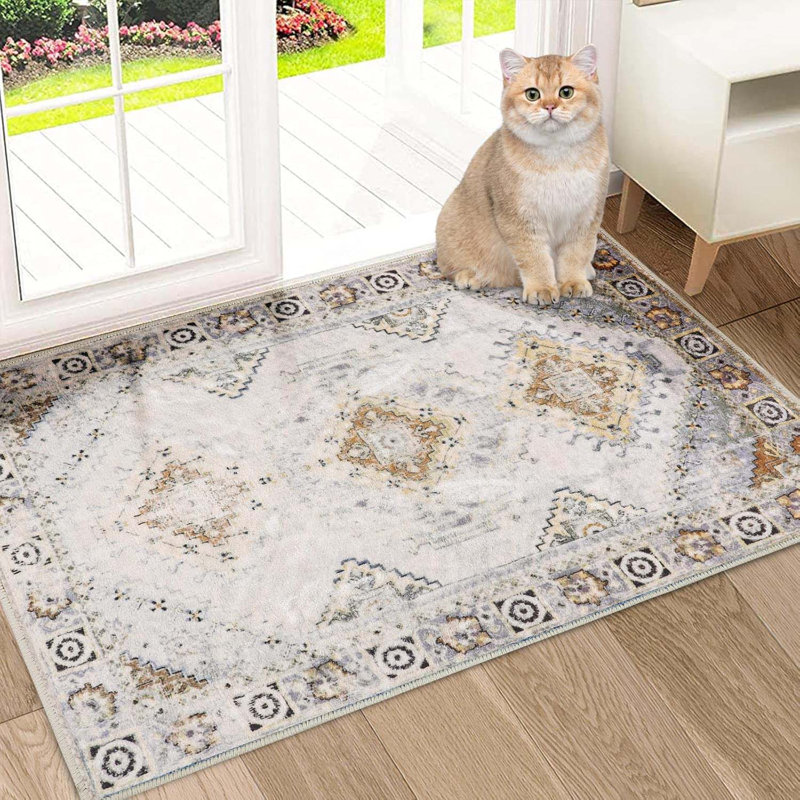Tapis décoratif pour tapis d'entrée 2 x 3 pi pour tapis d'entrée, tapis lavables antidérapants Boho