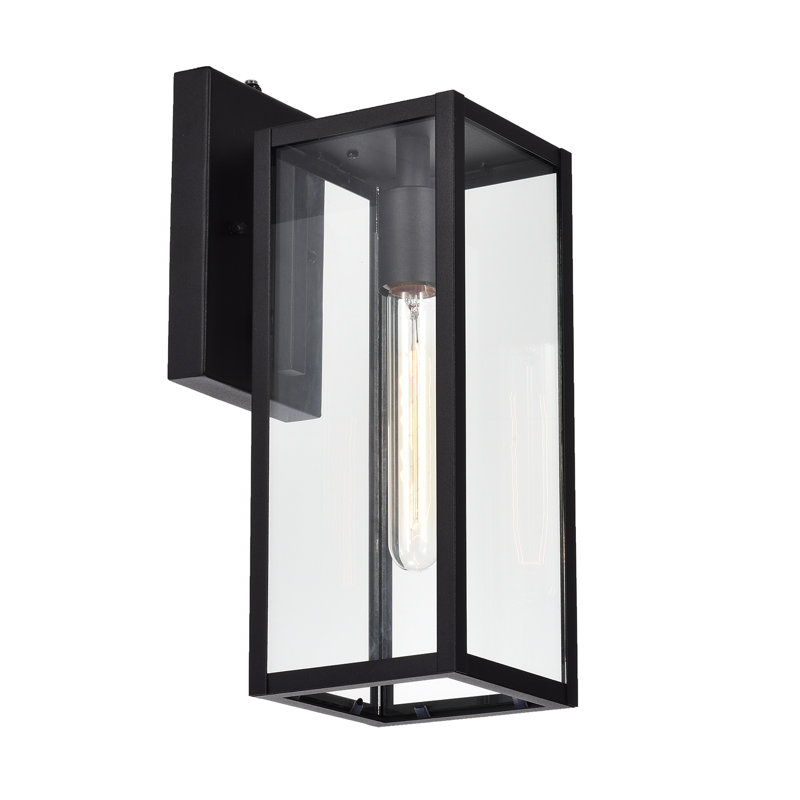 Lanterne murale d'extérieur 1 lumière noire matte, Du crépuscule à l'aube, H 14,5 po x l 5 po x P 7,25 po