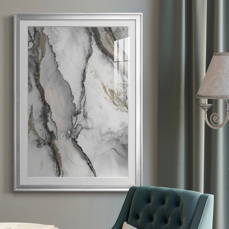 «Abstract Ink Fantasy I» - reproduction de cadre photo, H 36,5 po x l 26,5 po, Papier avec cadre argenté, Oui