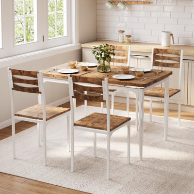 5 Piece Dining Table Set, Industrial Style Dining Table and Chairs Set for 4, Kitchen Table Set for Dining Room Kitchen Apartment