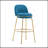 Indoor Metal Upholstered Barstool, Gold Finished Frame And Blue Upholstery, Set Of 2-1275240402