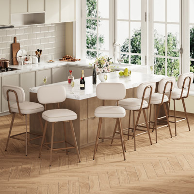 Swivel Upholstered Counter Stool with Metal Frame