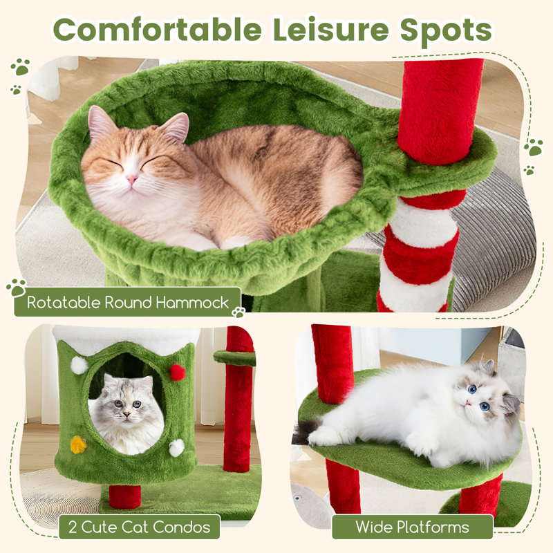  Arbre à chat 48 po pour chats d'intérieur avec 2 peluches mignonnes