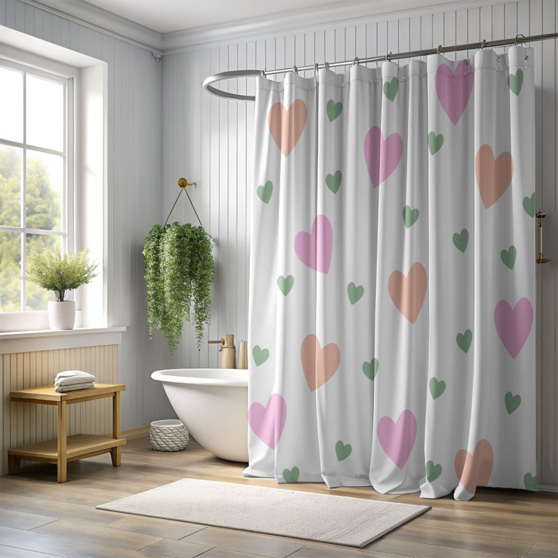 Rideau de douche 1 pièce Subtle Heart Layout, H 74 po x l 71 po