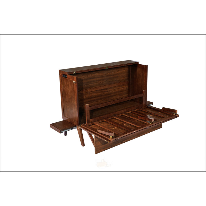 Grand lit escamotable avec port USB et tablettes amovibles de chaque côté, Blanc, Grand lit