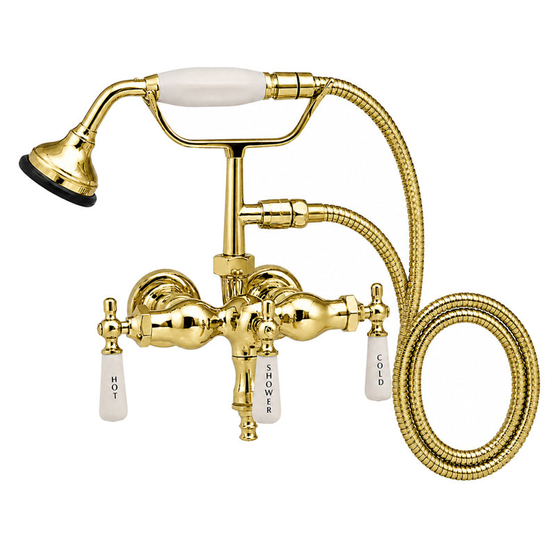 Robinet de baignoire avec douche à main, Laiton poli