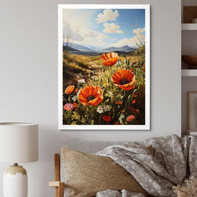 «Red Poppies Field In Mountain», reproduction d'art sur toile