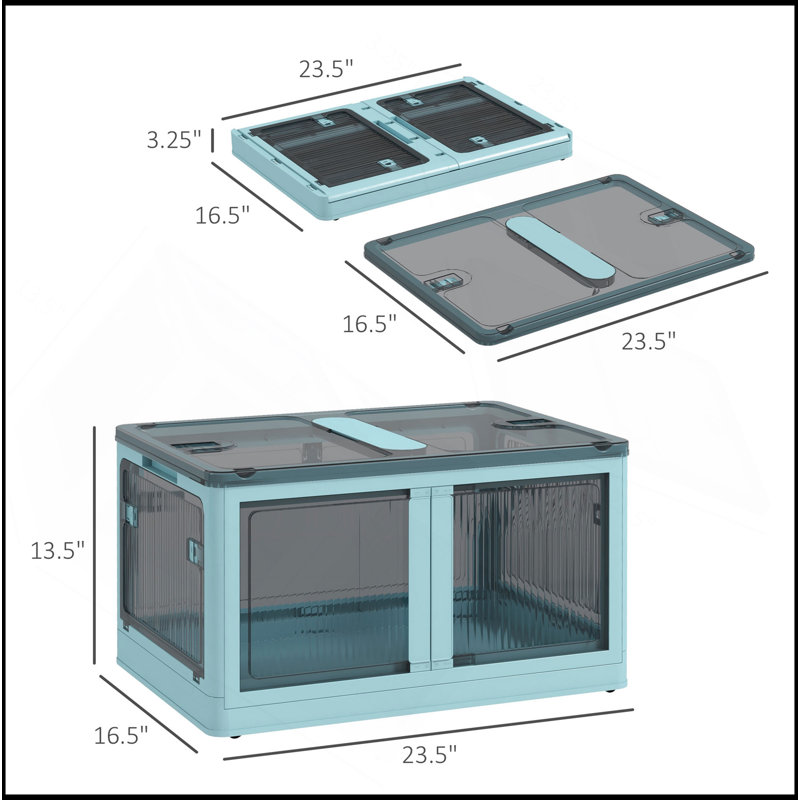 3 bacs de rangement empilables avec couvercles, roues, pliables, 18 gal, bleu, Bleu
