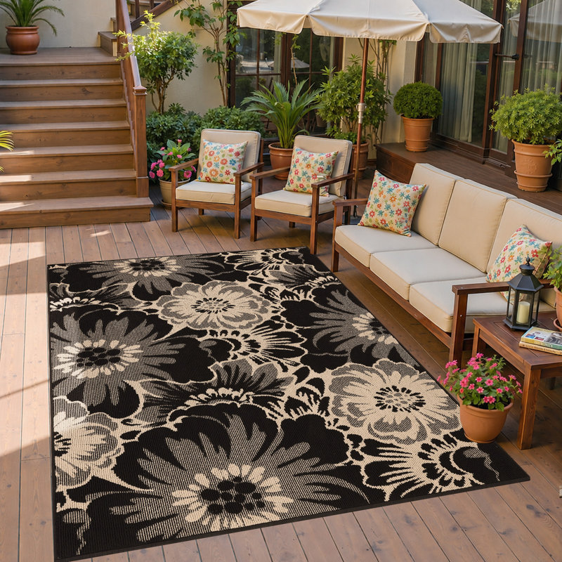 Tapis antidérapant à motif floral, Rectangle 5' x 7'