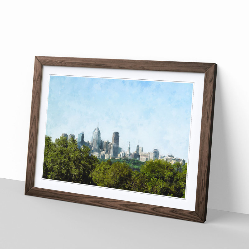 Philadelphia Skyline - Picture Frame Graphic Art Print, 62cm H x 87cm W x 2cm D, Walnut