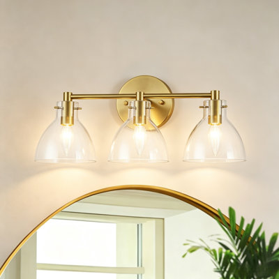 Albern 3-Light Brushed Gold Glass Vanity Wall Sconce for Bathroom