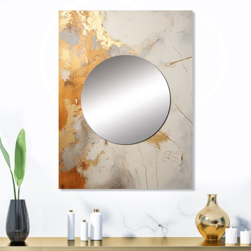 Jaquaisha or et blanc abstrait divisé - formes abstraites miroir mural, miroir moderne, art imprimé en métal, 32 po x 24 po