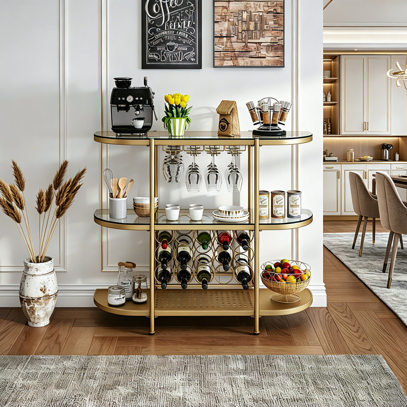 Wine Bar Table with Wine and Glasses Rack