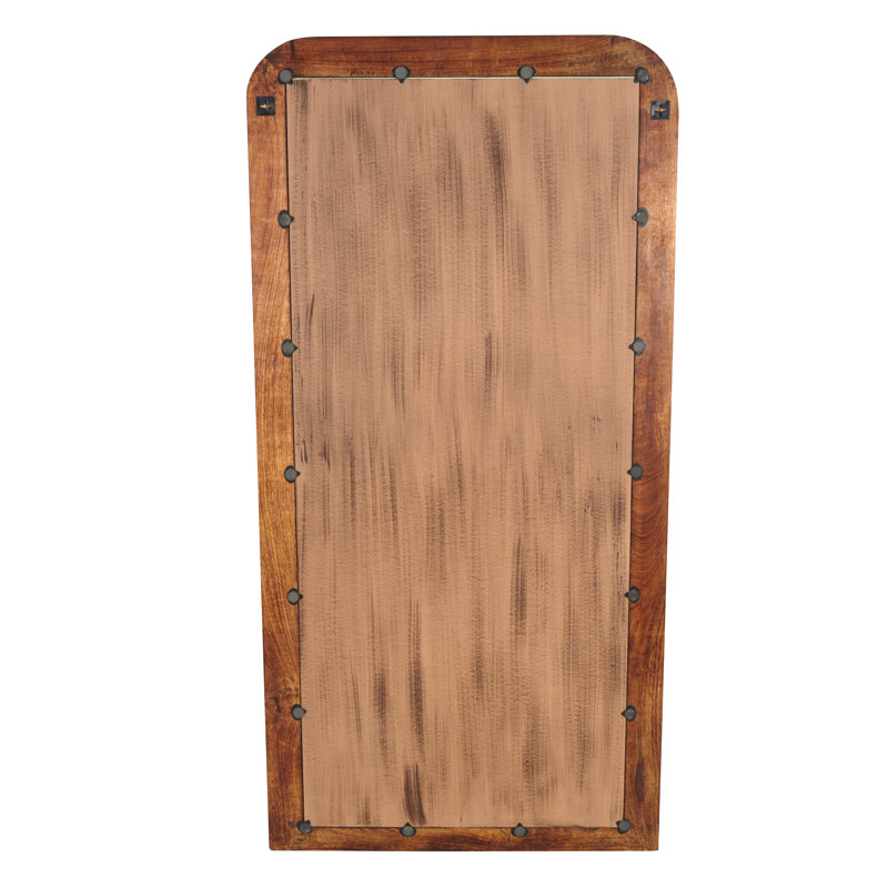 Jakyan Distressed Brown Floor Mirror with Carved Grooves and Natural Wood Grain