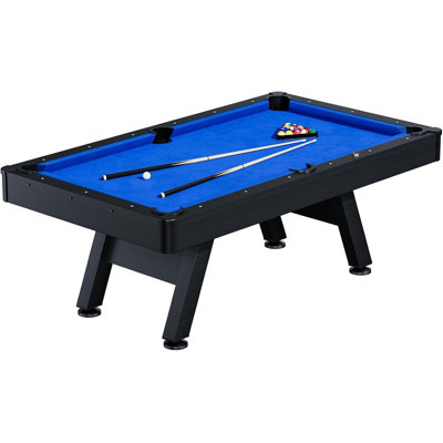 7-Ft Modern Billiard Pool Table, Black Wood Finish w/ 2 Cues, Balls, Rack, Chalk & Brush, for Home Game Room, Blue