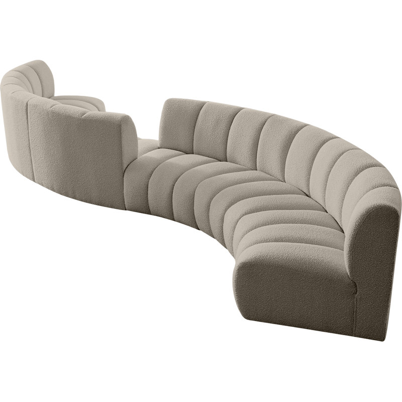 Infinity Upholstered Curved Sectional Symmetrical, Brown Boucle Fabric
