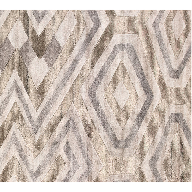 Hand Knotted Geometric Area Rug in Beige/Gray/Brown, Rectangle 6' x 9'