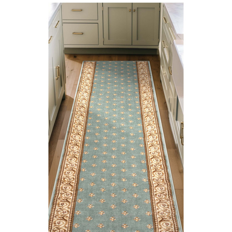 Almore Fleur De Lis Light Blue Custom Size Hallway Stair Runner - Traditional Elegance Carpet, Runner 2'2" x 9'