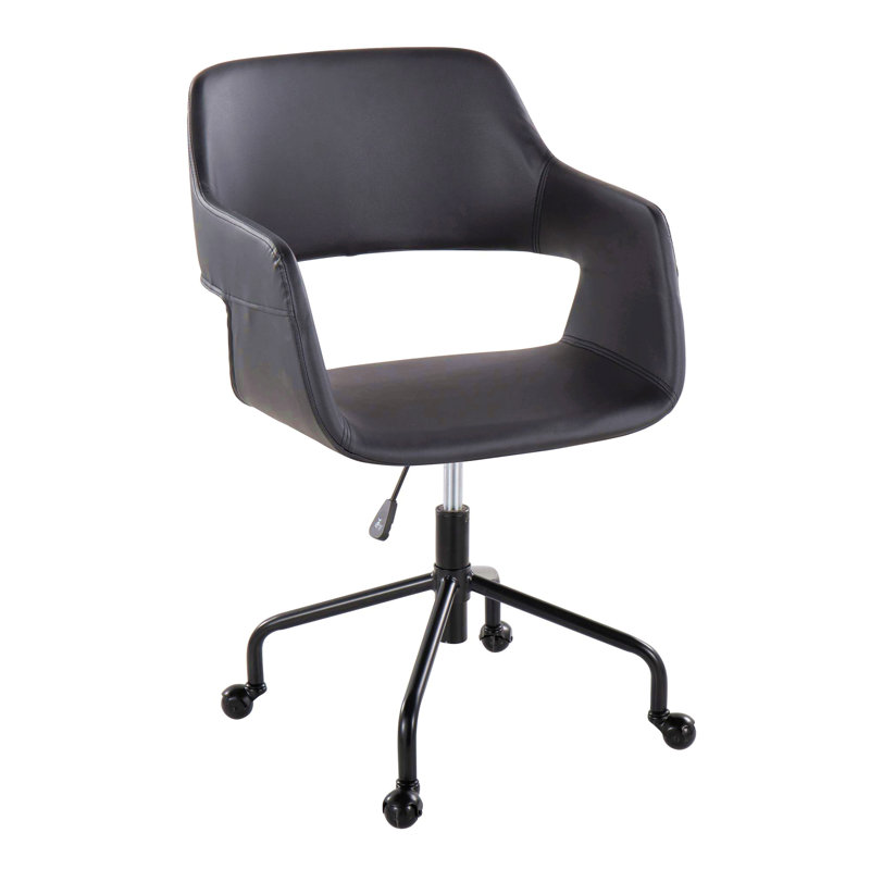 Chaise de bureau contemporaine réglable en métal noir et similicuir