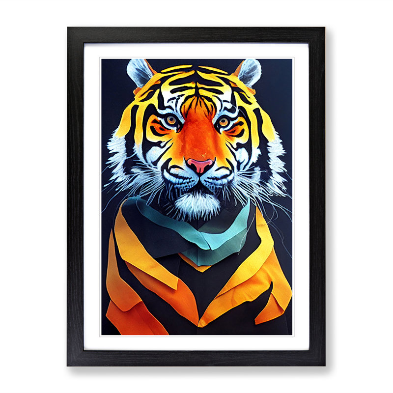 FRM-V0523-2507X Tiger Art - Single Picture Frame Print, 64cm H x 46cm W x 2cm D, Black