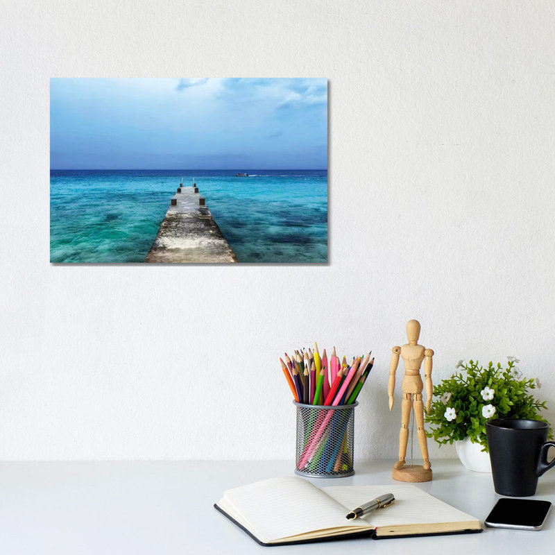 Pier On Caribbean Sea With Boat II by Susan Schmitz - Wrapped Canvas Gallery-Wrapped Canvas Giclée, 20.32 cm H x 30.48 cm W