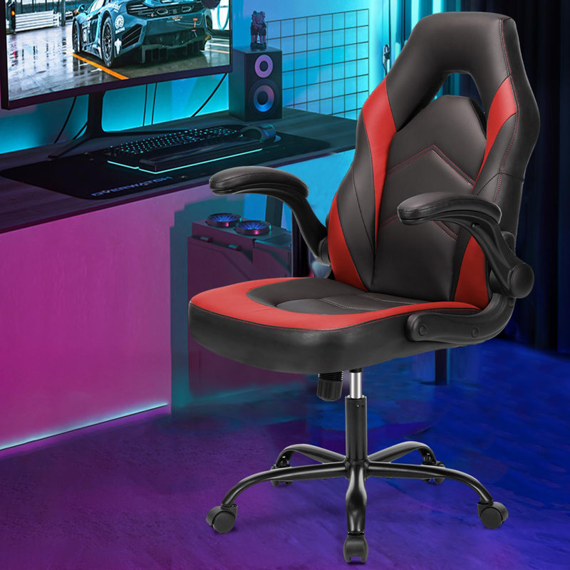 Fauteuil de bureau d'ordinateur de jeu en similicuir ergonomique avec support lombaire confortable, bureau à hauteur réglable avec accoudoirs rabattables, pour et le bureau