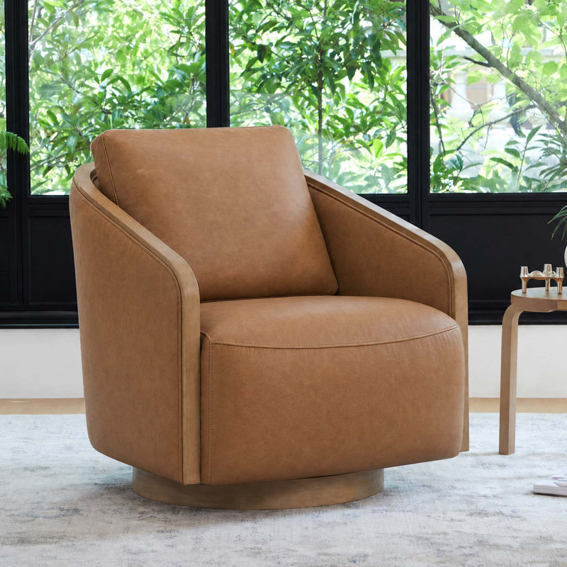 Fauteuil demi-tonneau pivotant de 32 po de largeur Nieve Hinnant, Brun