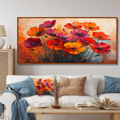 Jabryan orange dansant parmi les fleurs sauvages II - Art mural de fleurs sauvages pour le salon