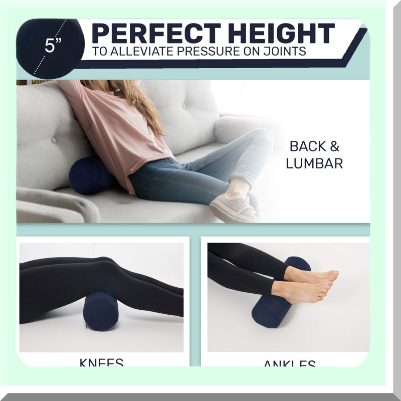 Rayon From Bamboo Comfort Cervical Support Pillow - Round Cylinder Bolster Roll for Neck, Back, Legs - Washable Cover - Ergonomic Design - Navy Blue