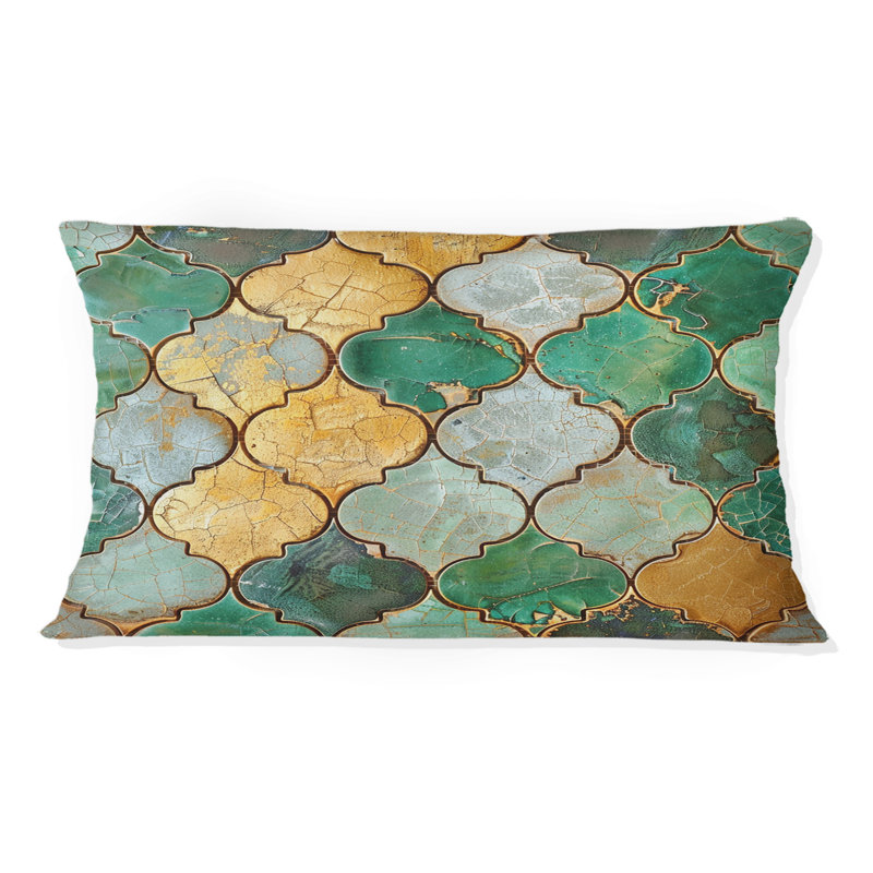Coussin lombaire en mosaïque dorée verte et dorée III