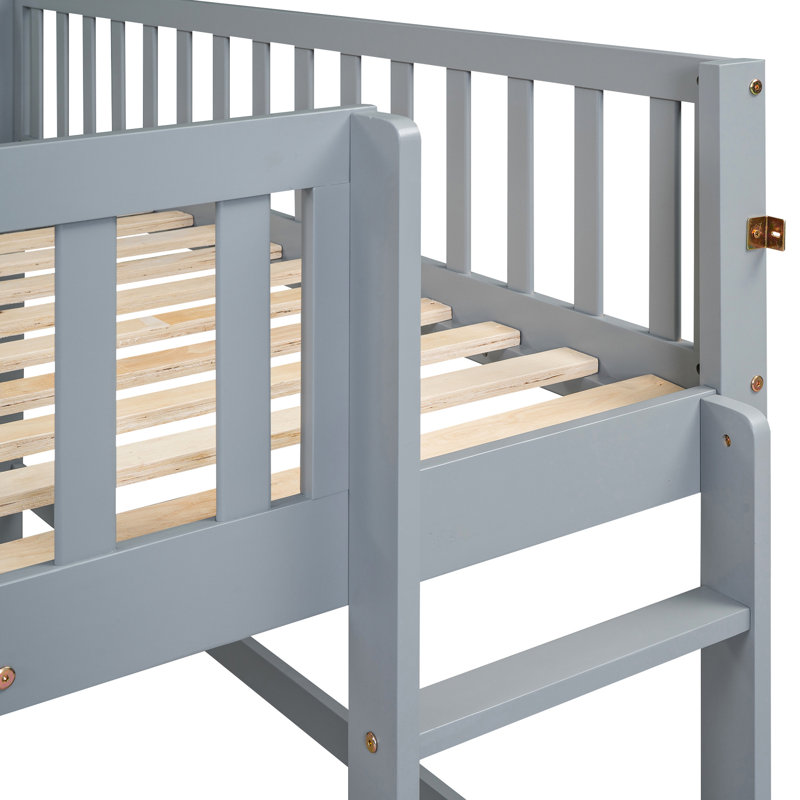 Lit mezzanine double pleine grandeur avec glissade, gris pour l'espace de chambre à coucher et délicieuse glissade, Gris