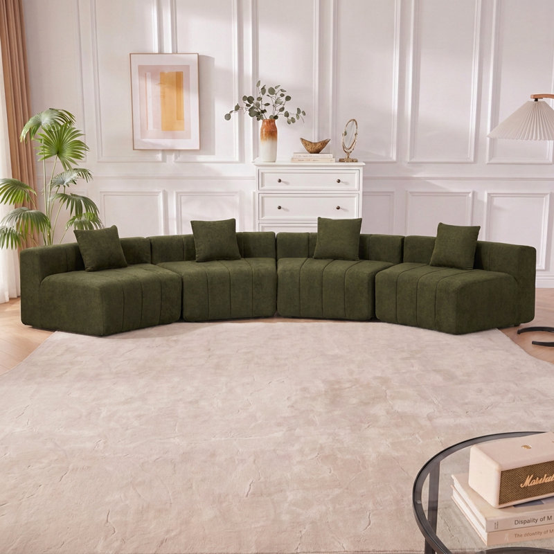 Canapé d'angle modulaire semi-circulaire avec 4 coussins, Vert