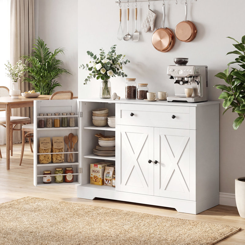 Buffet 47 po, armoire de cuisine de ferme, blanc, Blanc