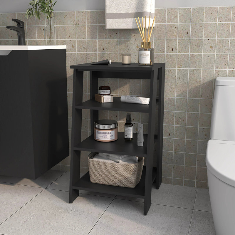 Freestanding Bathroom Shelf With Open Storage, Black