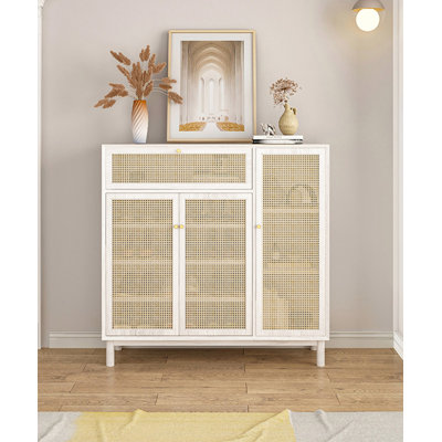 Minimalist modern rattan solid wood shoe cabinet