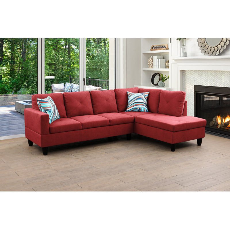 Lorenzina Upholstered Sectional, Right Hand Facing, Red Fabric
