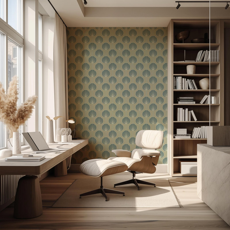 Deco Lily - Wallpaper, Olive, Premium Paper